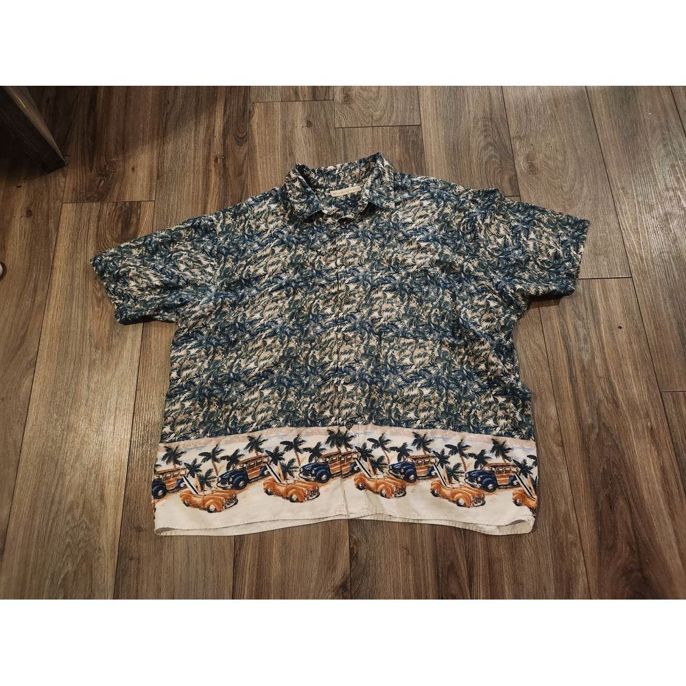 Munsingwear 2XL Hawaiian Shirt with Vintage‎ Cars and Palm Trees